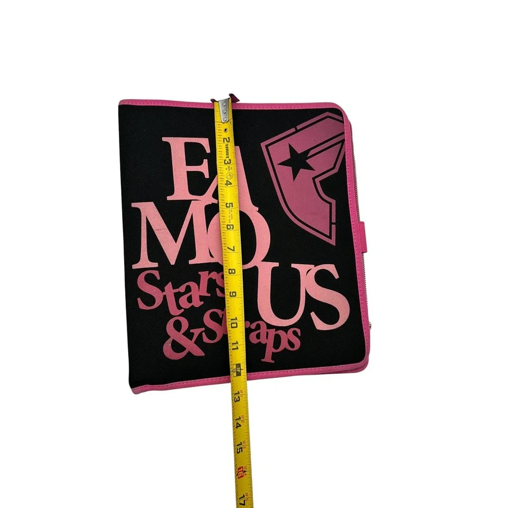 Famous Stars and Straps Pink Black 3 Ring Binder Zip Organizer Y2K Skater Logo